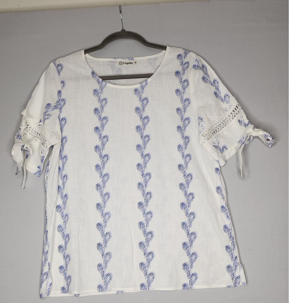 Cupshe blouse size M Cotton blend blouse with crochet details Sleeve Ties